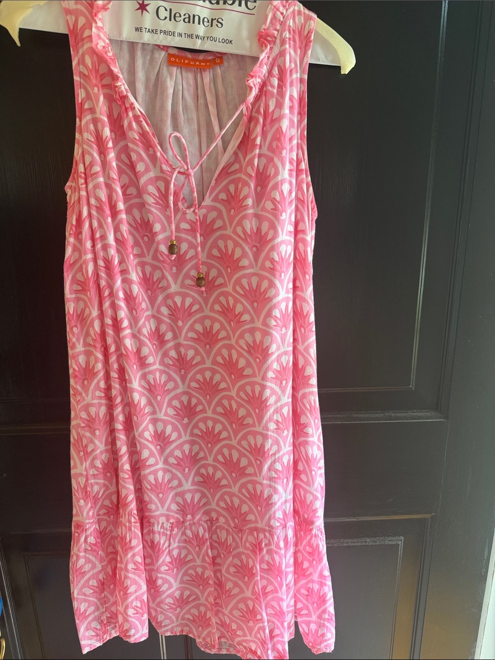 Oliphant Pink Fan-Pattern Sleeveless Tie-Front Chemise
